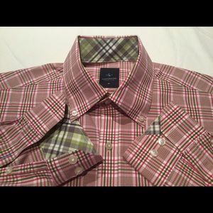 Slim fit Tailorbyrd pink green plaid 100% cotton Shirt Men Medium